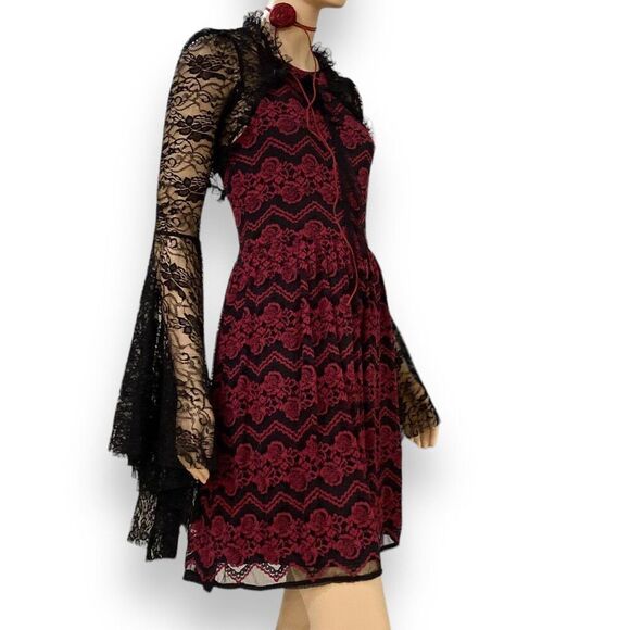 Black and Burgundy Red Lace Sleeveless A-line Party Dress - NEW - Picture 3 of 4